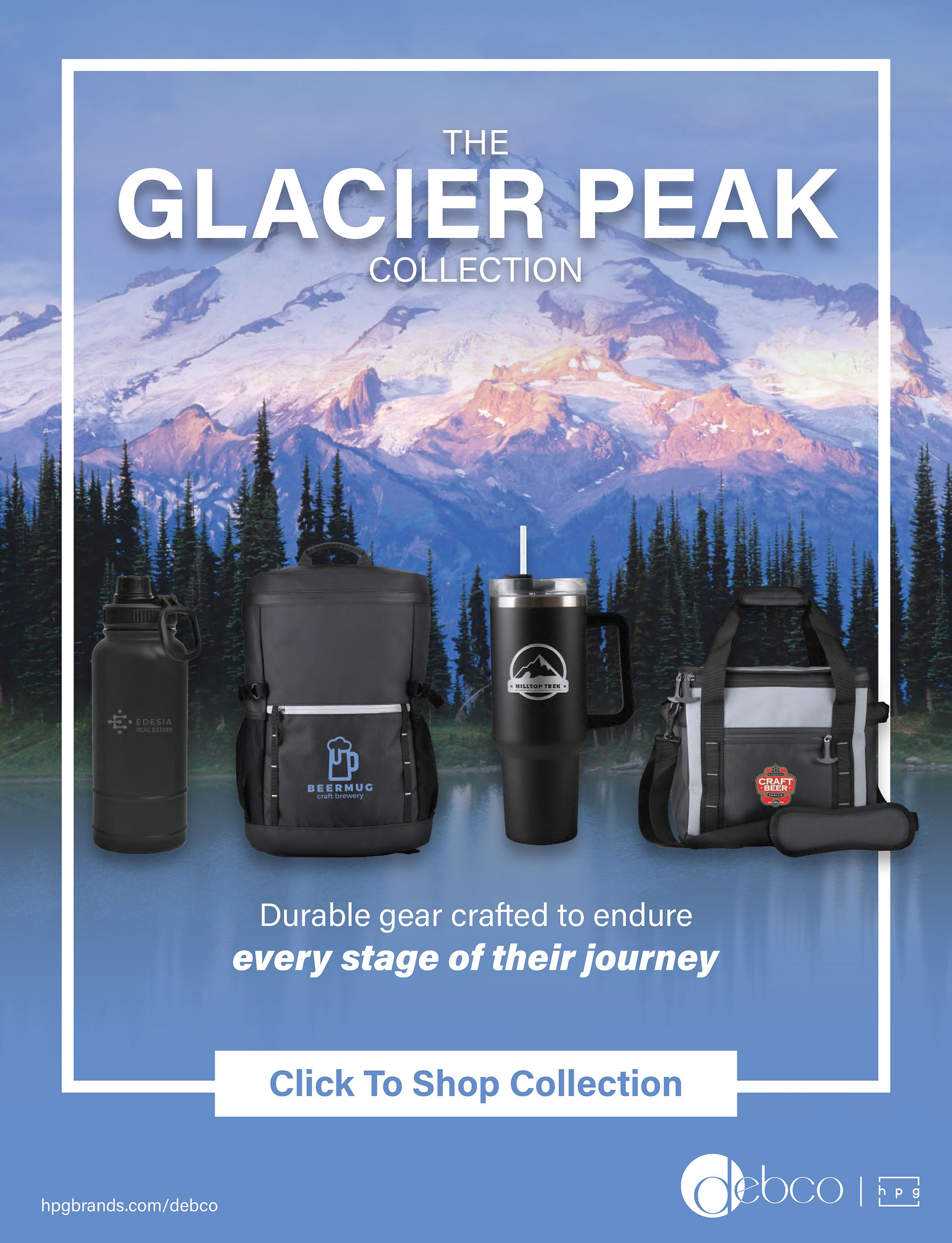 HPG brands Debco solutions glacier peak drinkware tumbler insulated waterbottle hydration branded logo