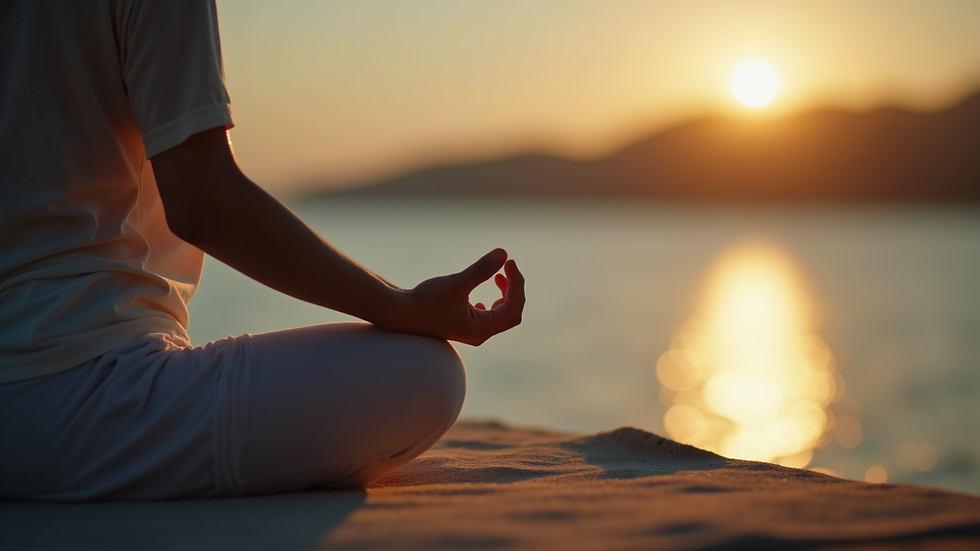 Close-up view of a person practicing deep breathing in a serene environment