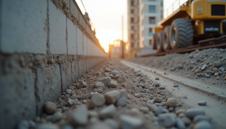 Eye-level view of a construction site showing uneven foundation work