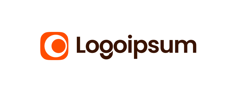 Logo with the word Logoipsum, symbol and text in orange and brown.