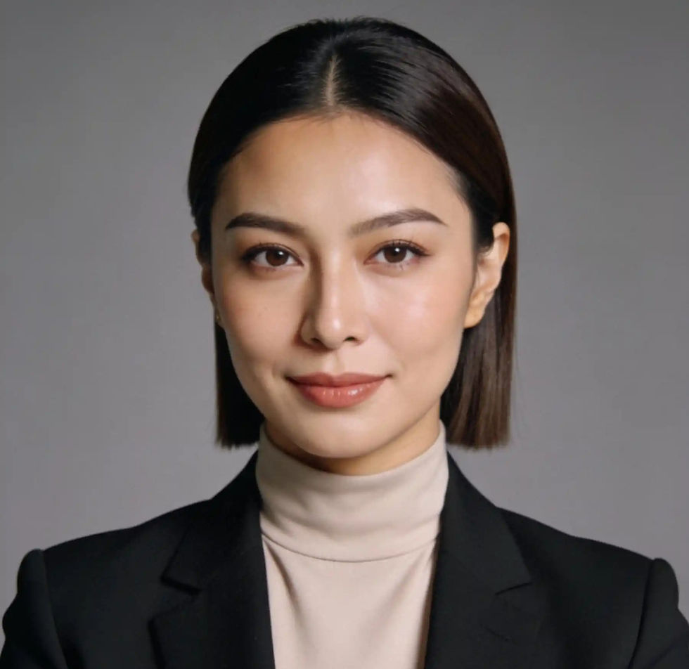 Professional woman with short dark hair, wearing a blazer and turtleneck.