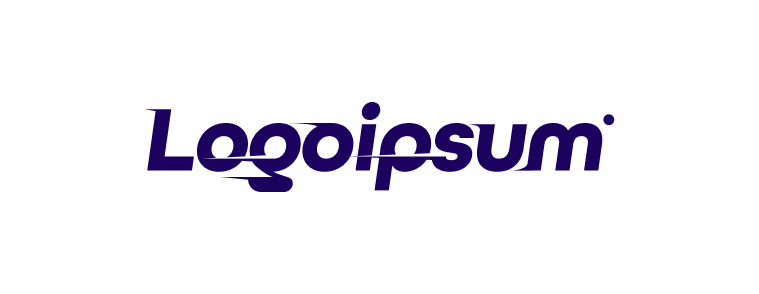 Logoipsum logo in dark blue font with motion lines, on white background.