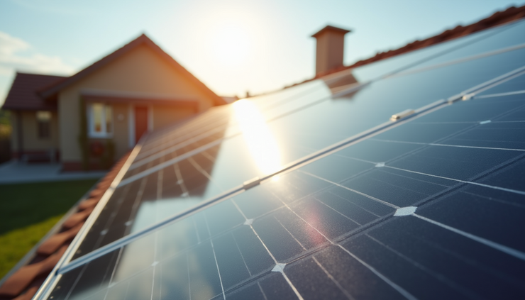 Eye-level view of rooftop solar panels absorbing sunlight