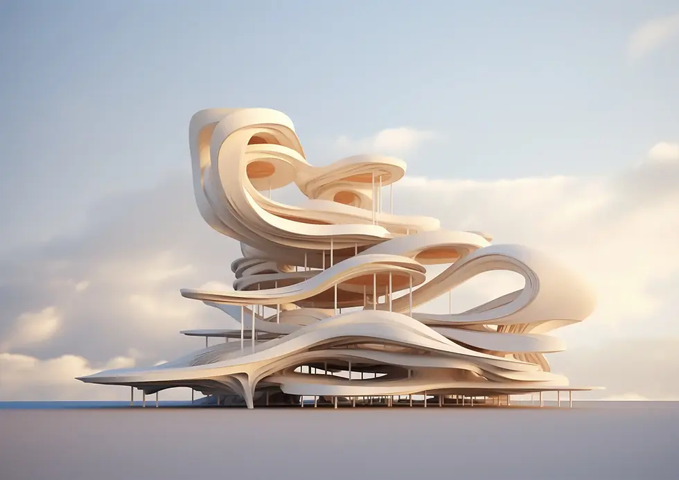 Futuristic white building with flowing organic curves.
