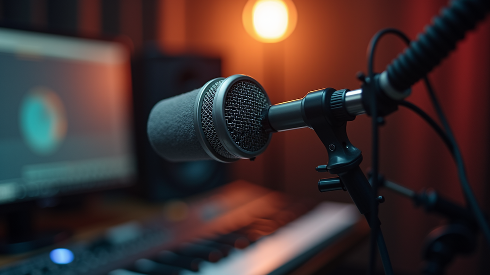 Close-up view of a microphone setup in a recording studio