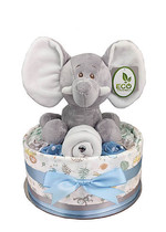 One tier blue elephant nappy cake for baby boy