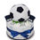 Thumbnail: One tier baby boy soccer nappy cake with navy blue booties