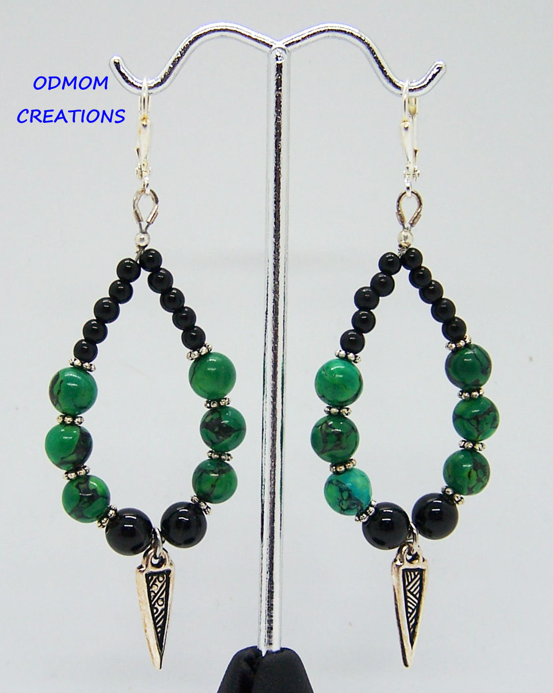 Black Tourmaline and Dyed Green Turquoise