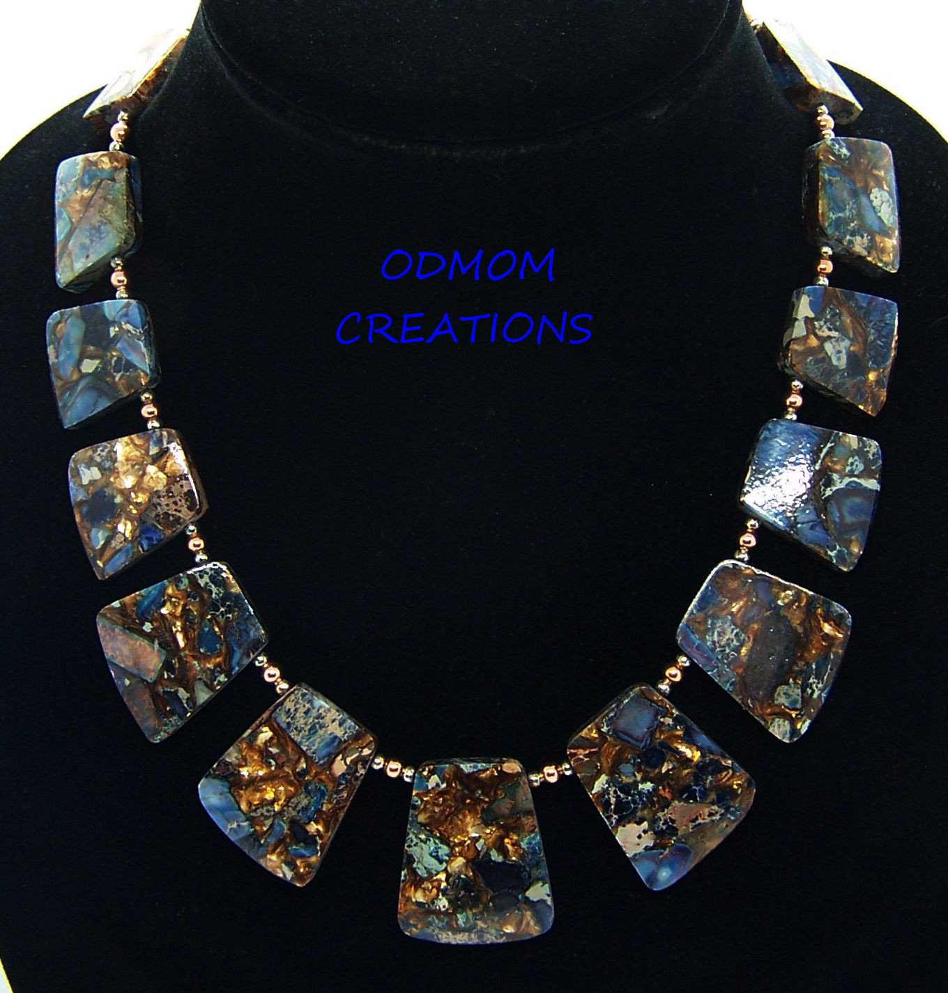 19 inch, Blue Impressions Jasper and Bronzite on Sterling silver