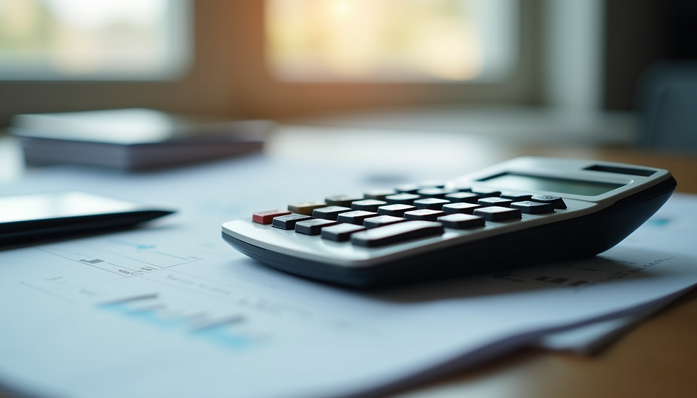 Close-up view of a financial calculator resting on a table