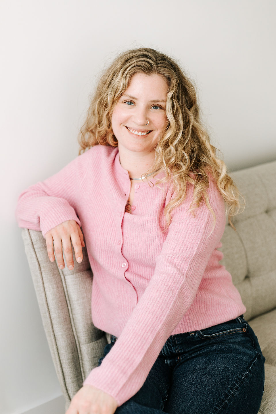 Professional headshots of Emily from Cocoa Beau Chocolate taken during a branding session in a studio in Guelph, Ontario.