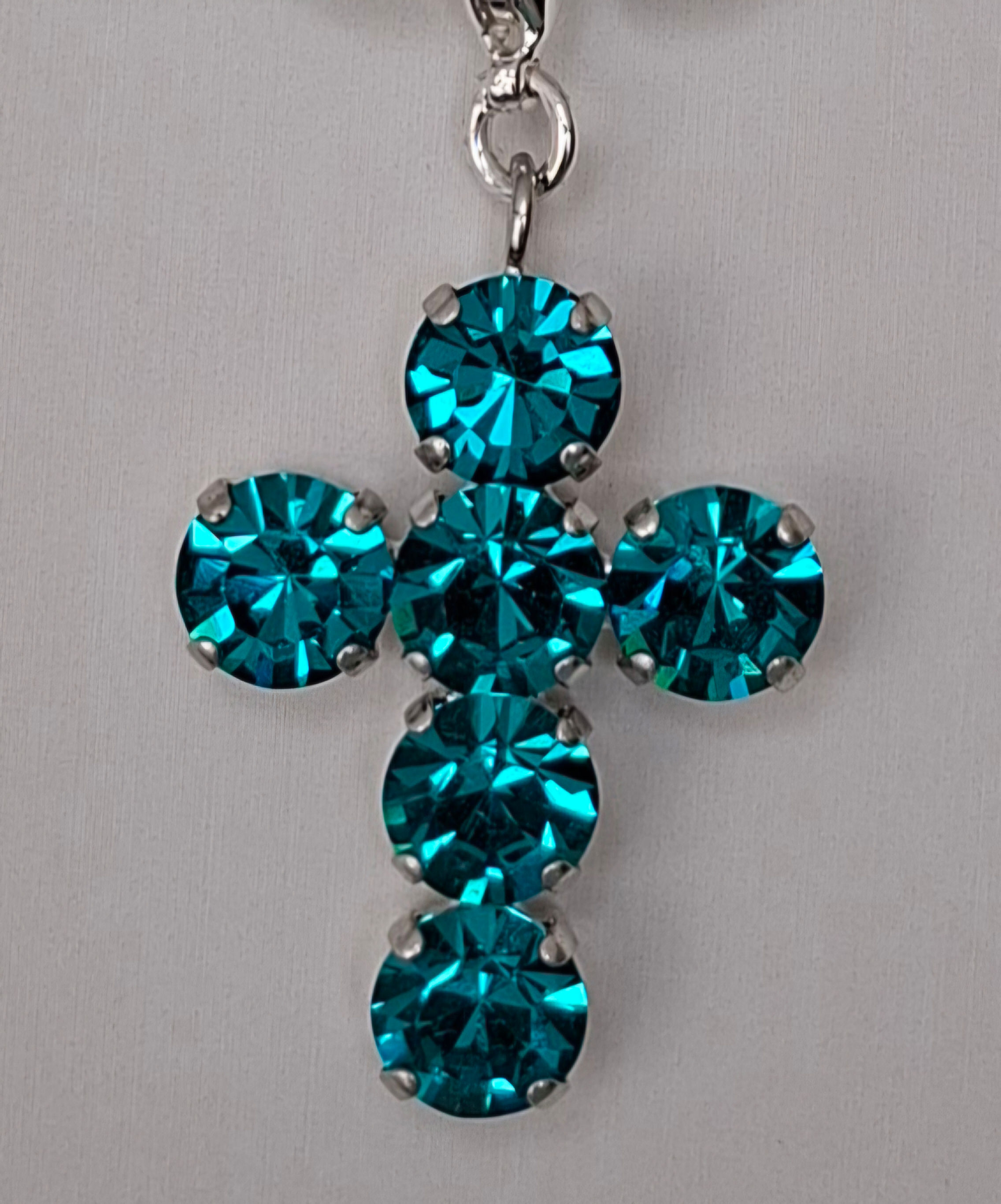 Blue Zircon crystal cross charm