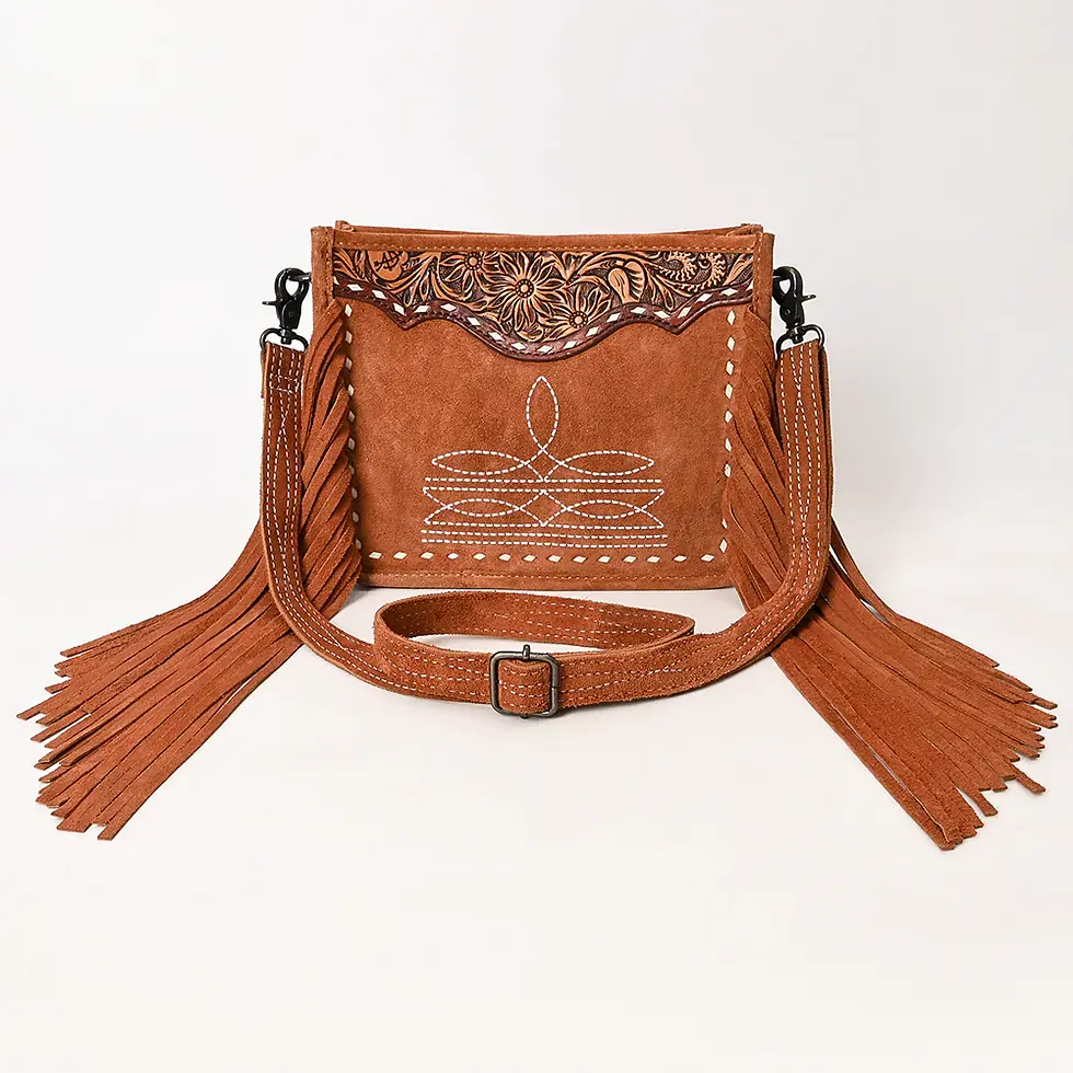 Thumbnail: Genuine Suede Leather Hand-Tooled Crossbody Bag