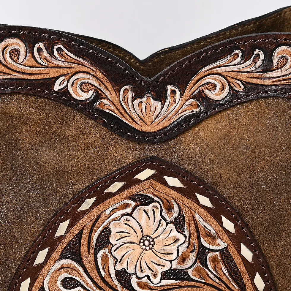 Thumbnail: Genuine Leather Fringed Crossbody Bag Hand Tooled Floral Carved