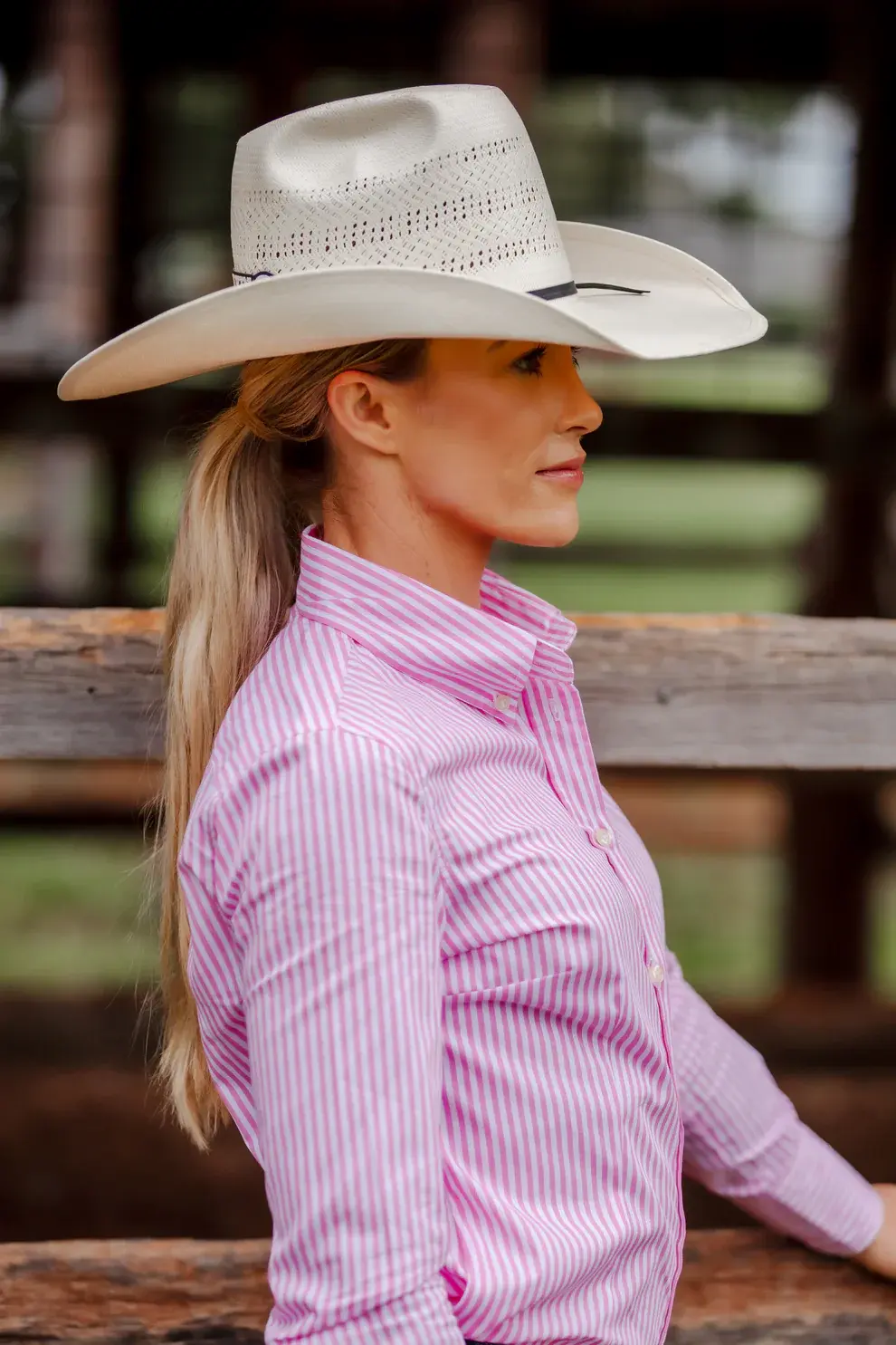 Ladies NEW Classic Fit Long Sleeve Shirt - Bubblegum Pink Stripe