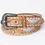 Thumbnail: Hand-Tooled Leather Belt - Pink Feather & Turquoise Flower Western Design