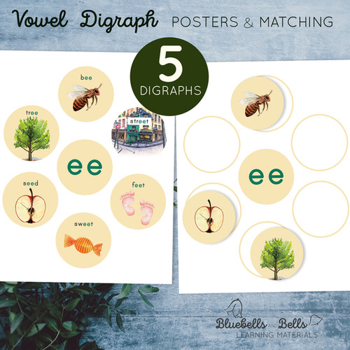 Vowel digraph Posters and Matching activity | Bluebellsandbells