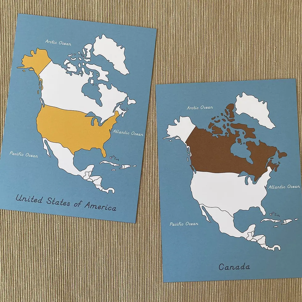 Thumbnail: Montessori North America maps and country cards. Continent study printable.