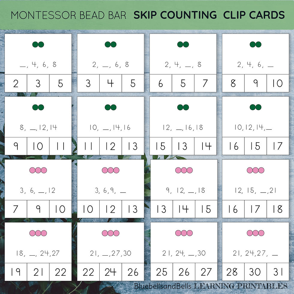 Thumbnail: Montessori bead bars Skip counting Clip cards