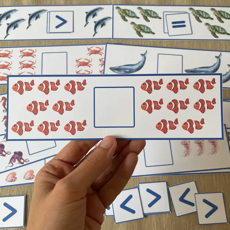 Thumbnail: Ocean comparing numbers. More than, less than equal to printable.