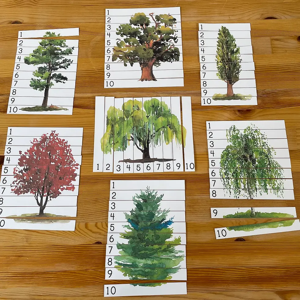 Thumbnail: Trees preschool printable activities Number puzzles 1-10.