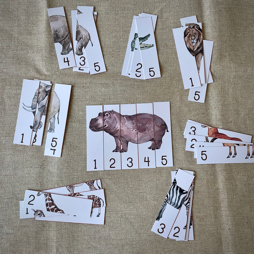 Thumbnail: Africa animals puzzle Number sequence 1-5. Toddler printable.