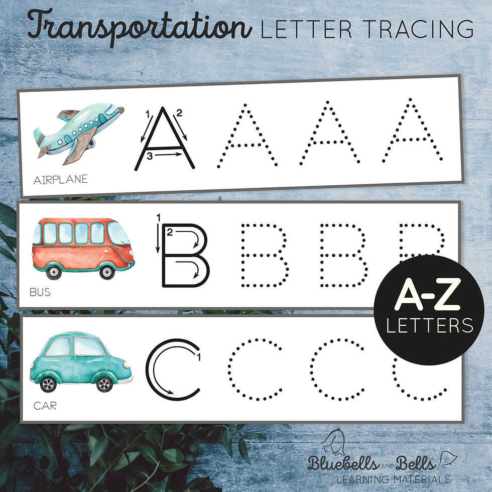 Letter tracing Transportation. Alphabet handwriting preschool.