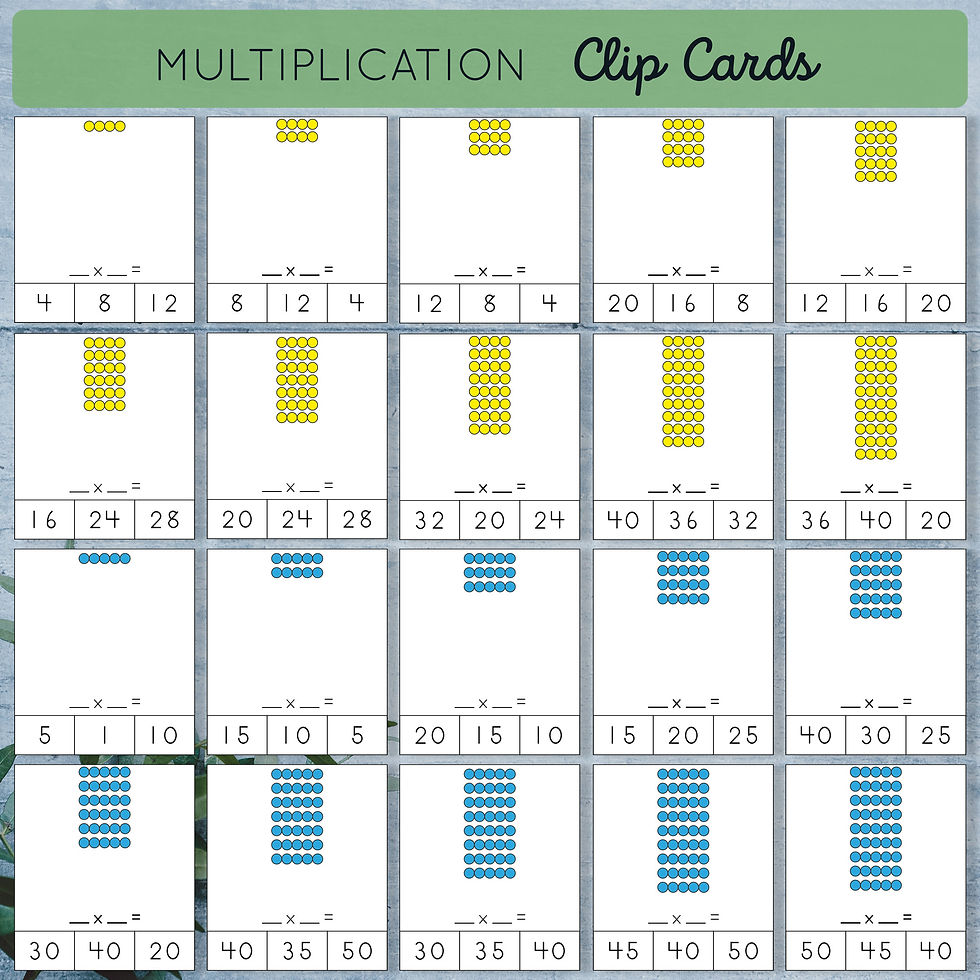 Thumbnail: Montessori  Multiplication Bead bars Clip cards.