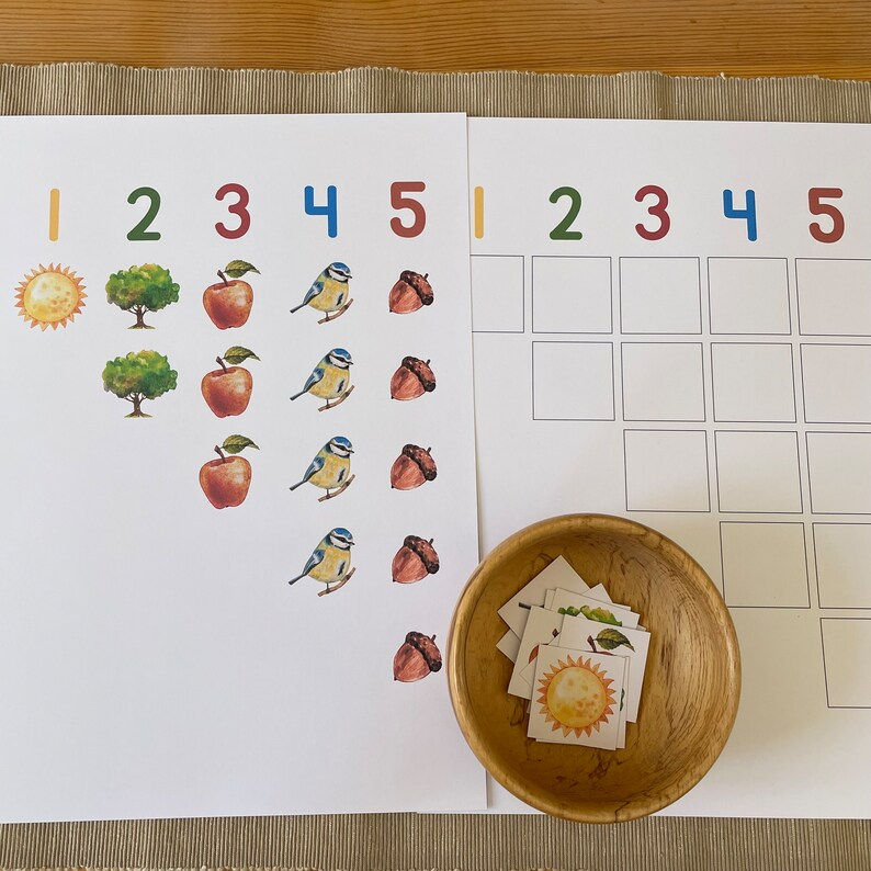 Thumbnail: Montessori toddler printable Counting to 5.  Watercolor Number chart Nature.