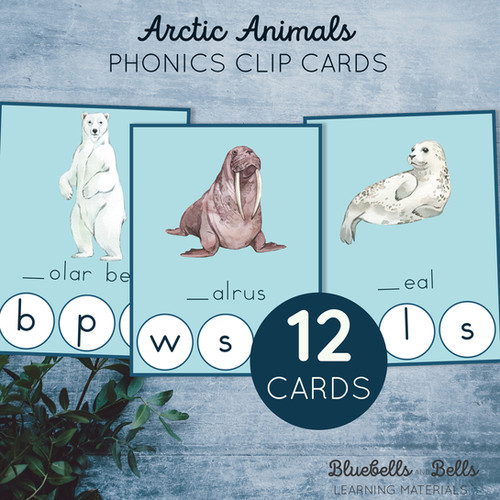 Arctic animals printable Beginning sound Clip cards | Bluebellsandbells