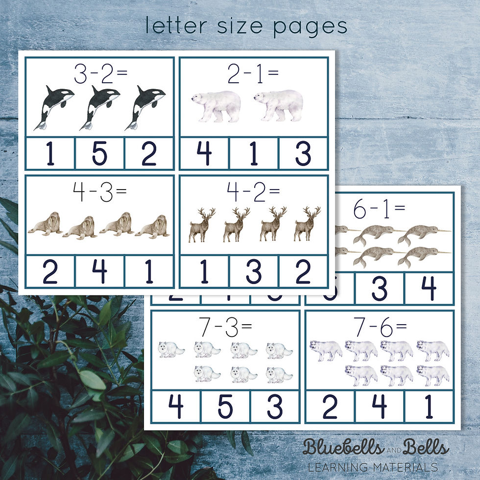 Thumbnail: Montessori Winter printable Arctic animals Subtraction Clip cards