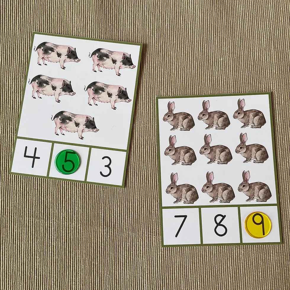 Thumbnail: Farm animals Preschool Count and clip cards 1-10