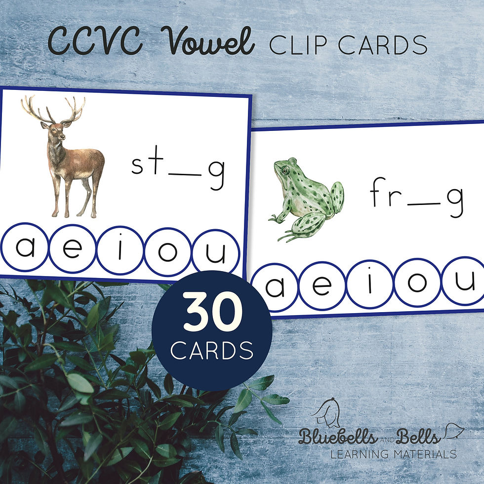 Missing vowel Clip cards. Consonant blends.
