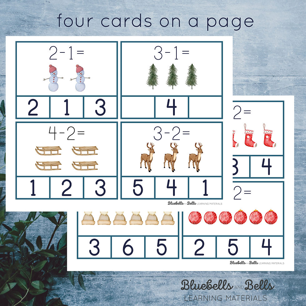 Thumbnail: Winter kindergarten printable Subtraction to 10 Clip cards