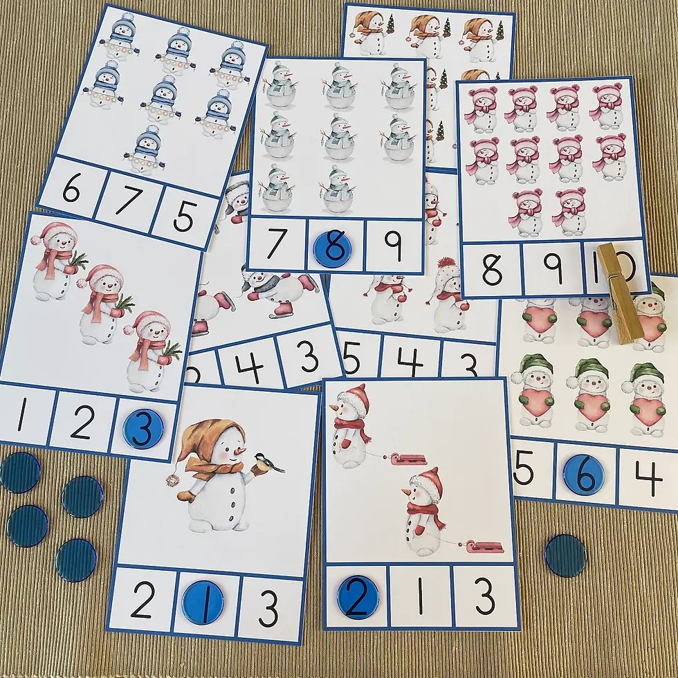 Thumbnail: Snowman preschool printable Count and Clip cards 1-10
