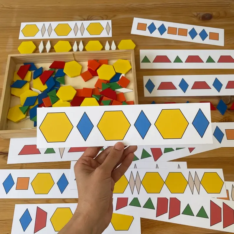 Thumbnail: PDF Math pattern worksheets. Pattern blocks templates printable.