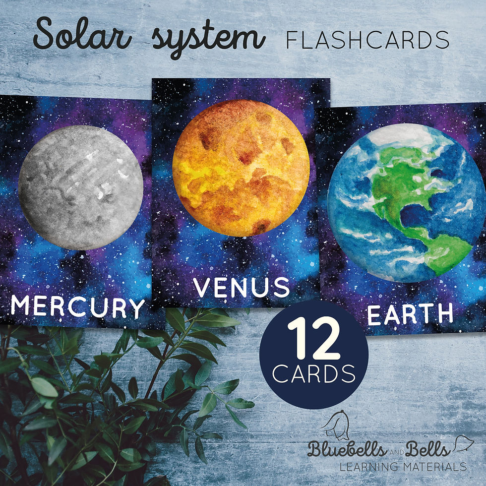 Solar system Planets printable flashcards.