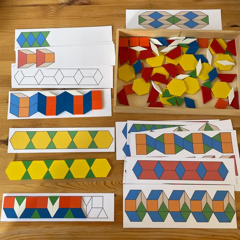Thumbnail: Pattern blocks templates Repeating patterns. Shape matching activity