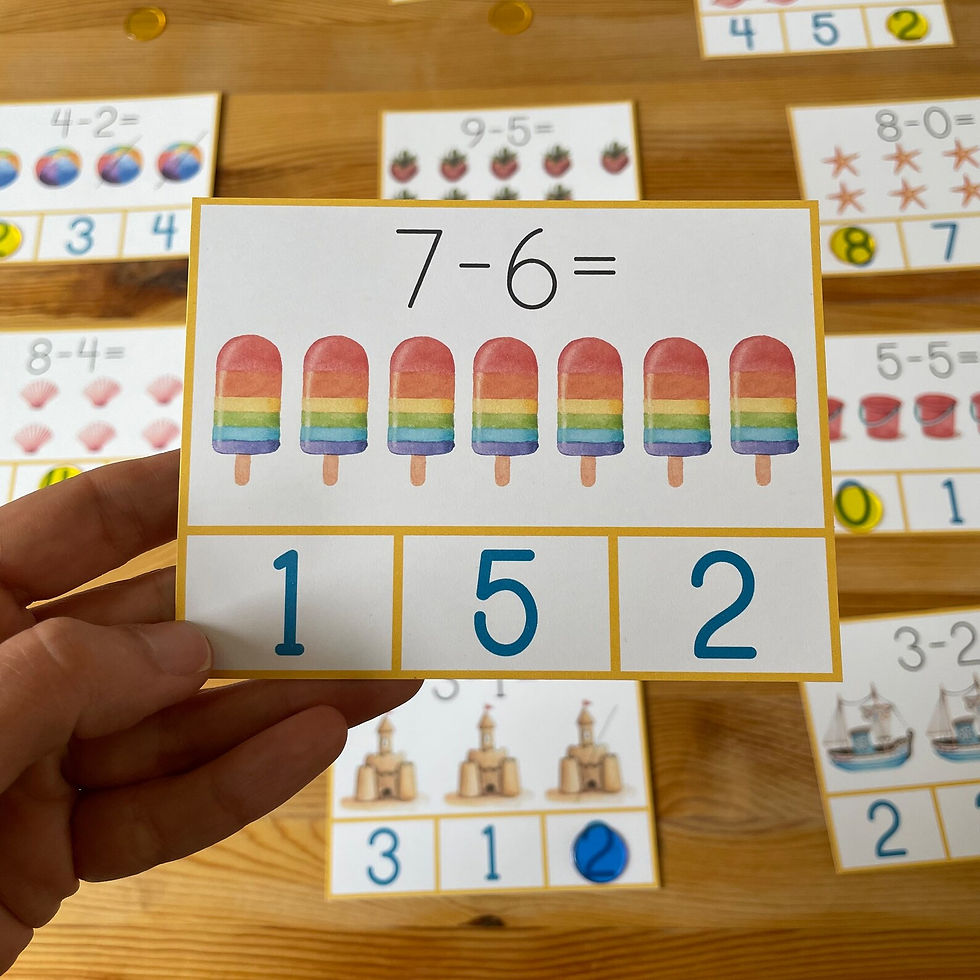 Thumbnail: Summer kindergarten printable Subtraction clip cards