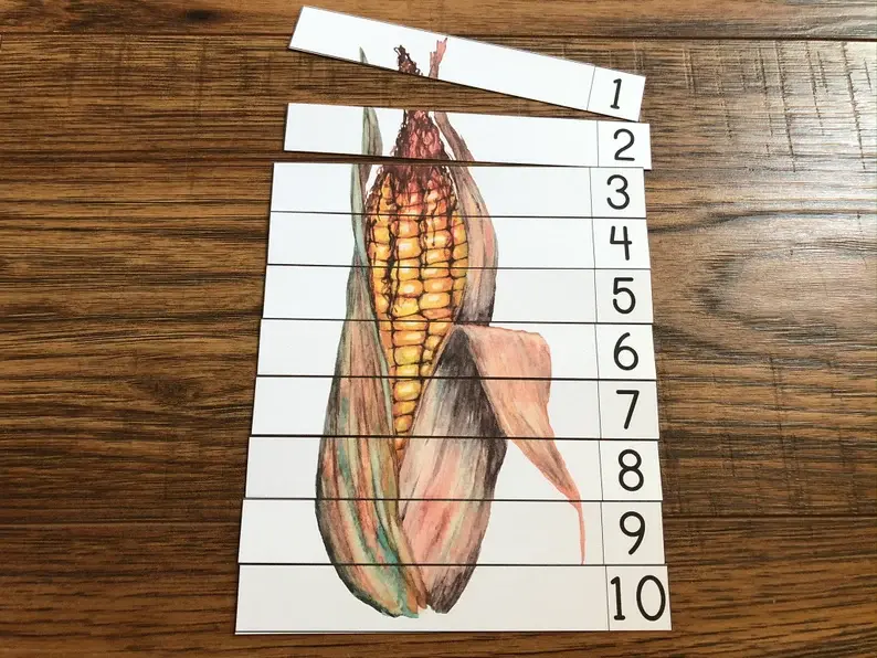 Thumbnail: Preschool fall printable number sequence 1-10 puzzles. Montessori autumn nature