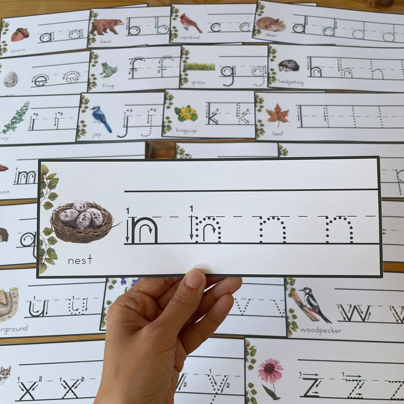 Thumbnail: Alphabet tracing worksheets. Woodland letter cards.