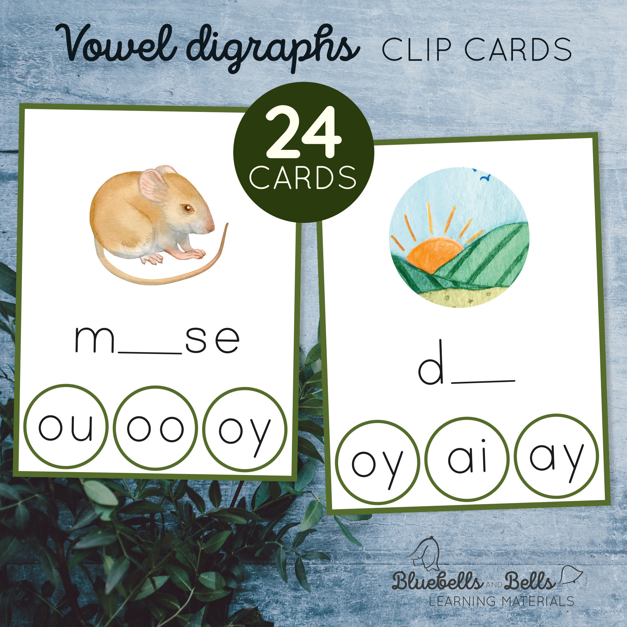Vowel digraph Clip cards. Vowel team printable activity.