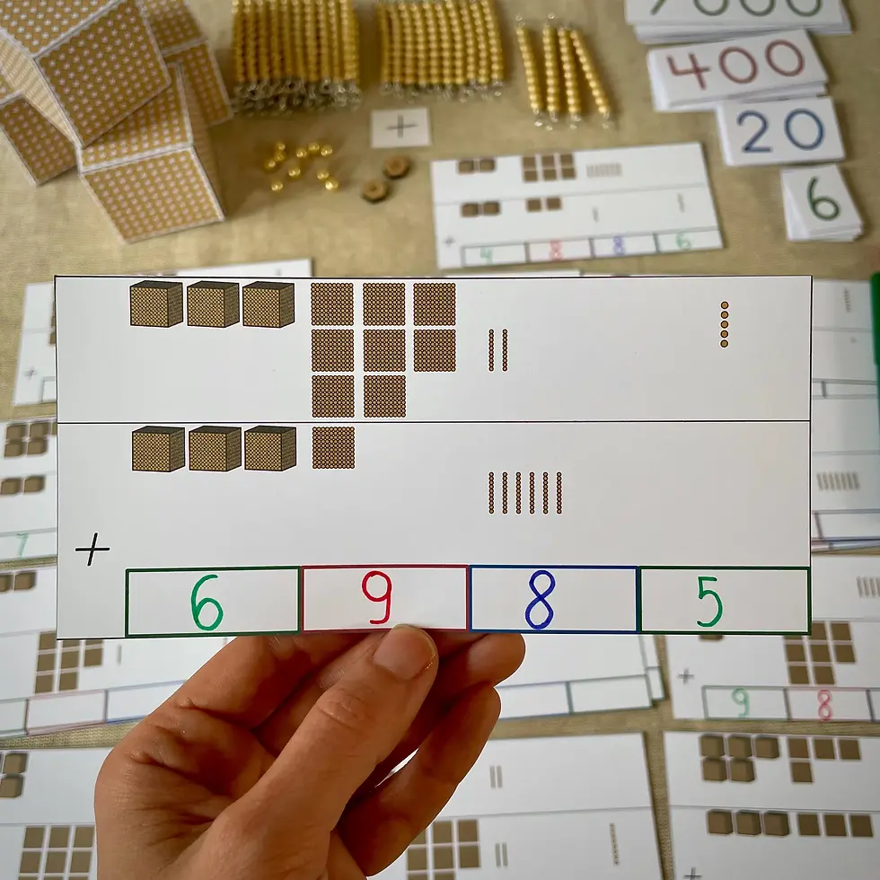 Thumbnail: Montessori Golden Beads Addition static to 9999