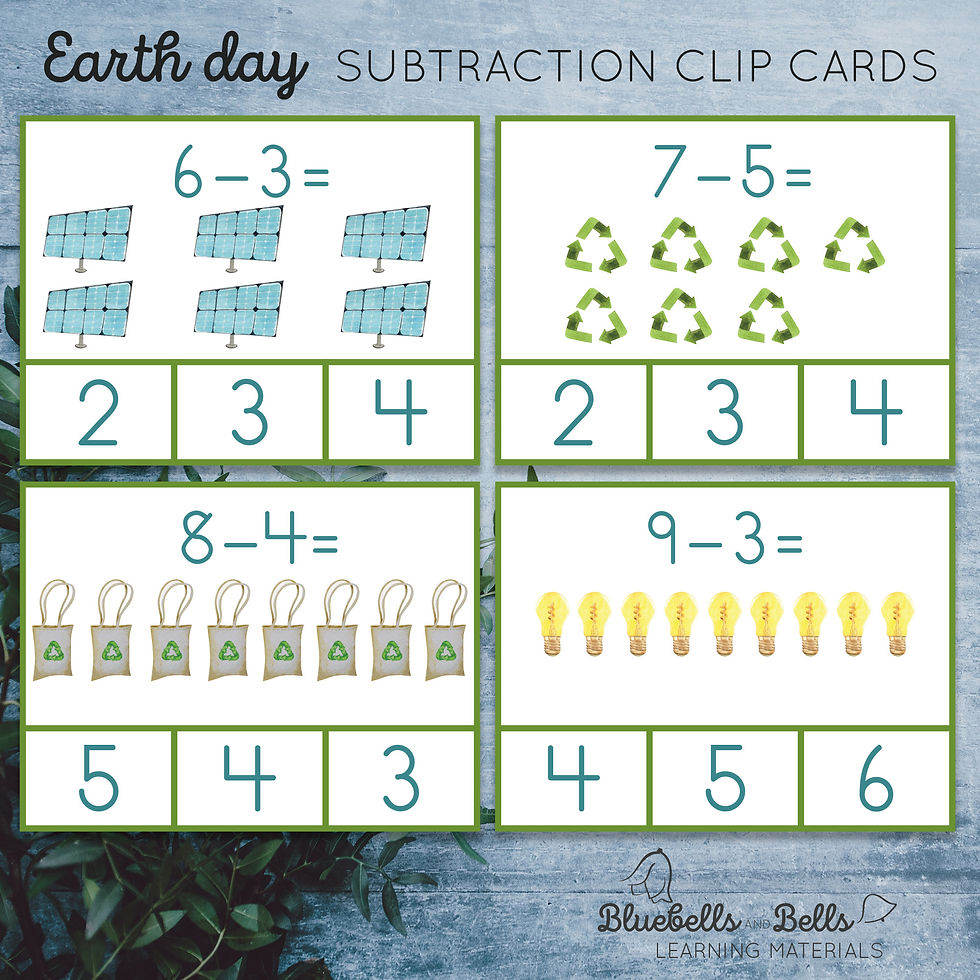 Thumbnail: Earth day Subtraction clip cards