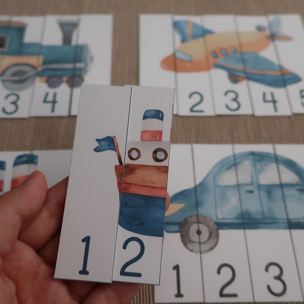 Thumbnail: Vehicles puzzles 1-5 Numbers. Toddler printable activity.