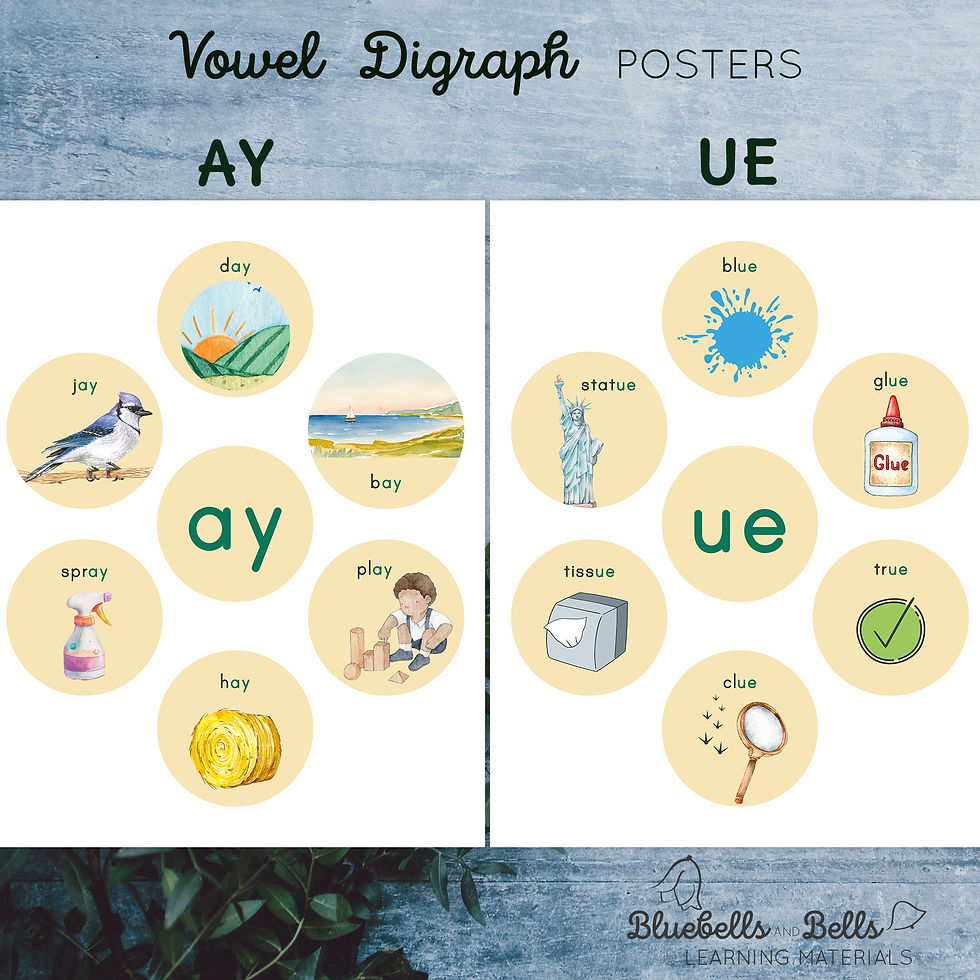 Thumbnail: Vowel digraphs posters and Matching activity. Phonogram printable.