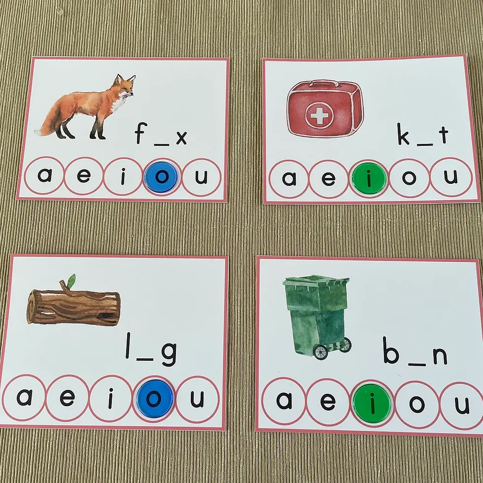 Thumbnail: Montessori CVC Words Middle sound clip cards