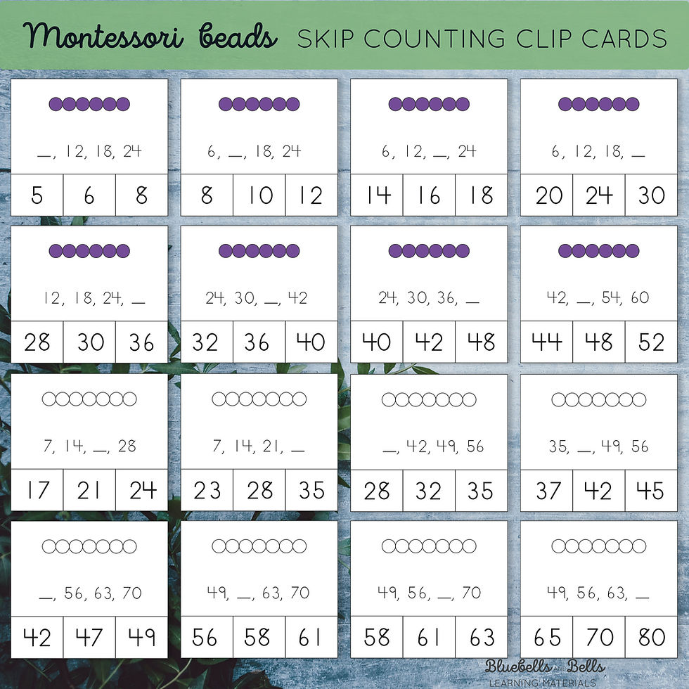 Thumbnail: Montessori bead bars Skip counting Clip cards