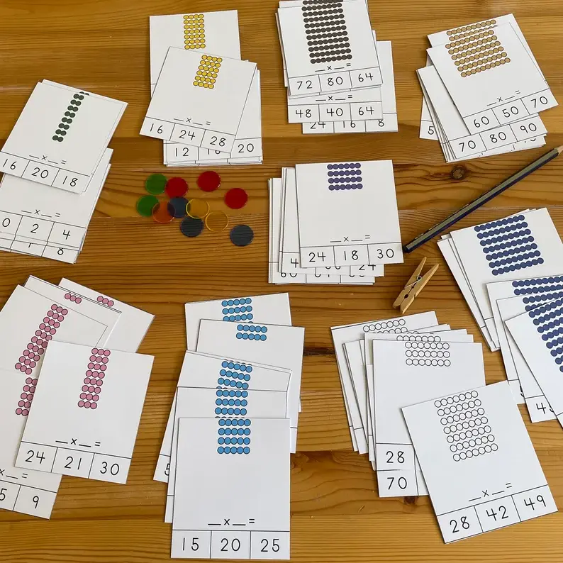 Thumbnail: Montessori  Multiplication Bead bars Clip cards.