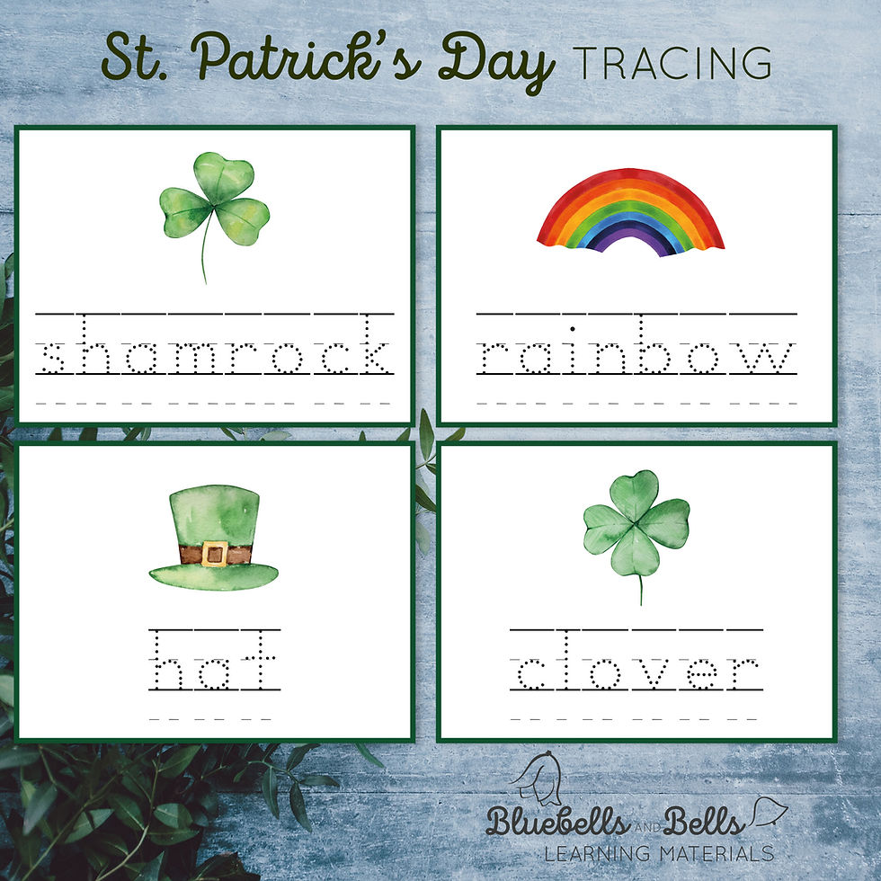 St. Patrick's Day Words cards for tracing. Handwriting worksheets kindergarten.